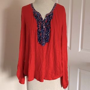 Anthropologie | Red & Navy Blue Henley Style Shirt